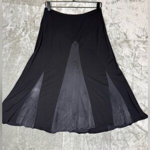 Nine West Y2K Black Midi Skirt Grey Silk Panels Jersey Small Goth Whimsygoth Emo